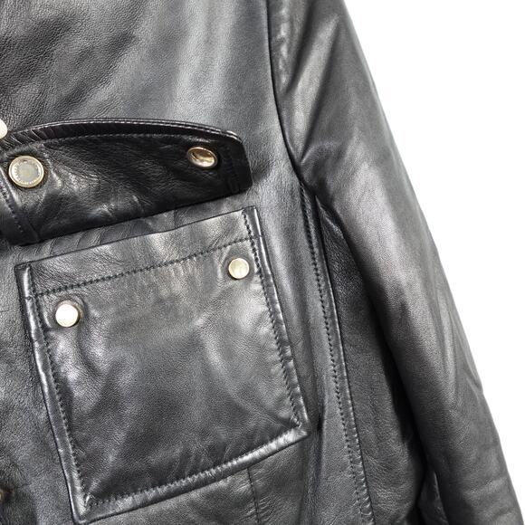 Longhi Black Leather Collared Cargo Utility Moto Biker Jacket Men's 46 Small - Picture 5 of 16